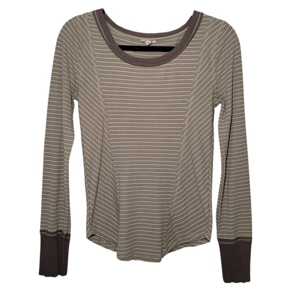 Hem & Thread Tops - Hem & Thread Striped Ribbed Knit Top Raw Seam Long Sleeve Small Boho Gorpcore